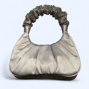 I.N.C. International Concepts Pleated Top Studded Mesh Handle Bag Satin Silver